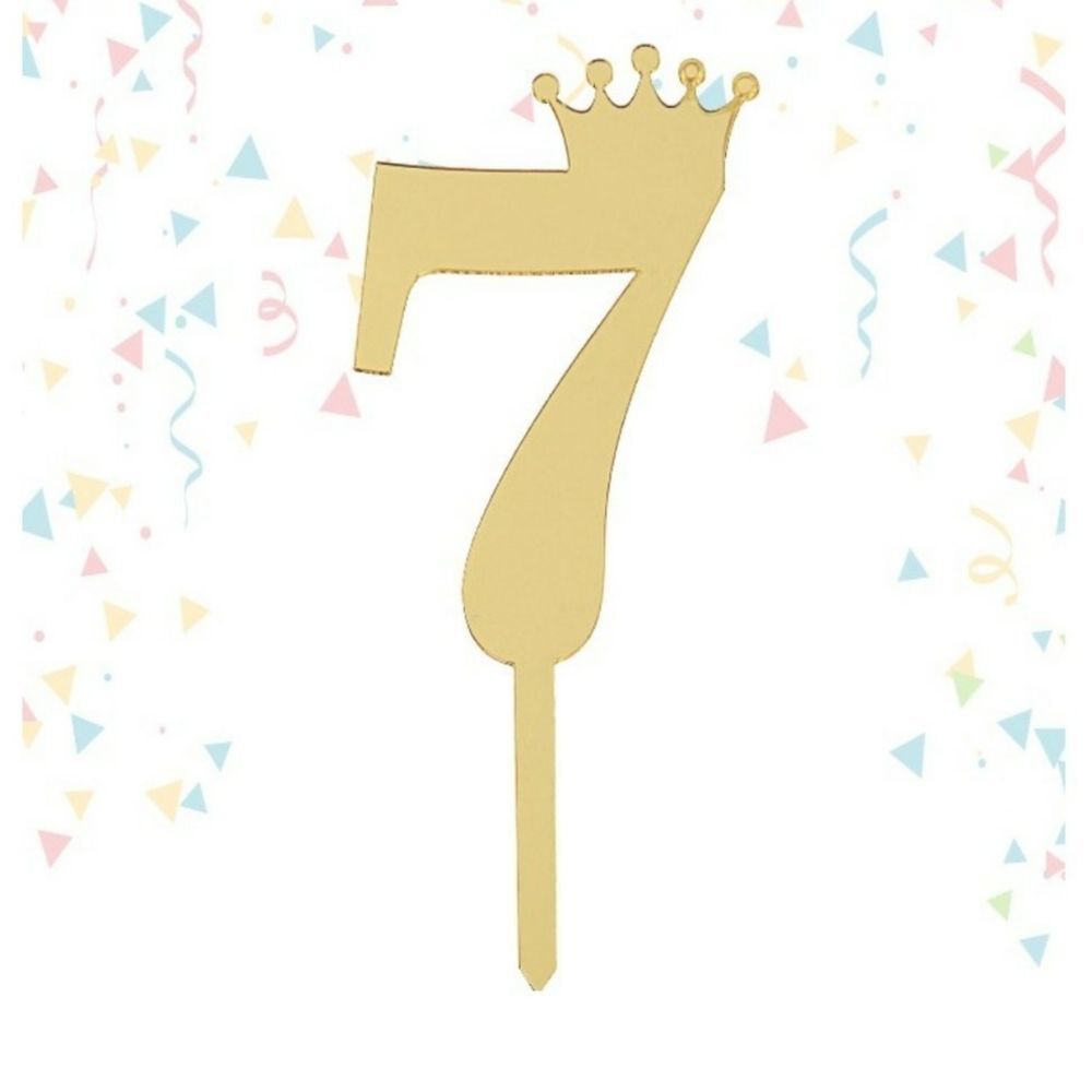 Cake Topper # 7 Golden Mirror Reflecting Chic NWT Number Seven